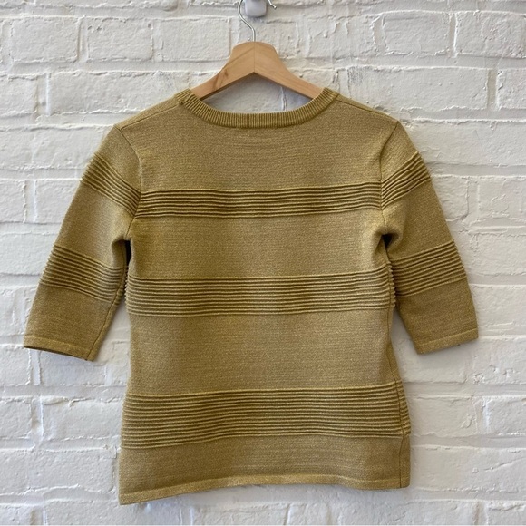 Endless Rose || Metallic Gold Striped Sweater Crew Neck Short Sleeve Small - Picture 4 of 8